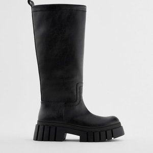 NWOT Zara Low Heel High Shaft Treaded Sole Boot